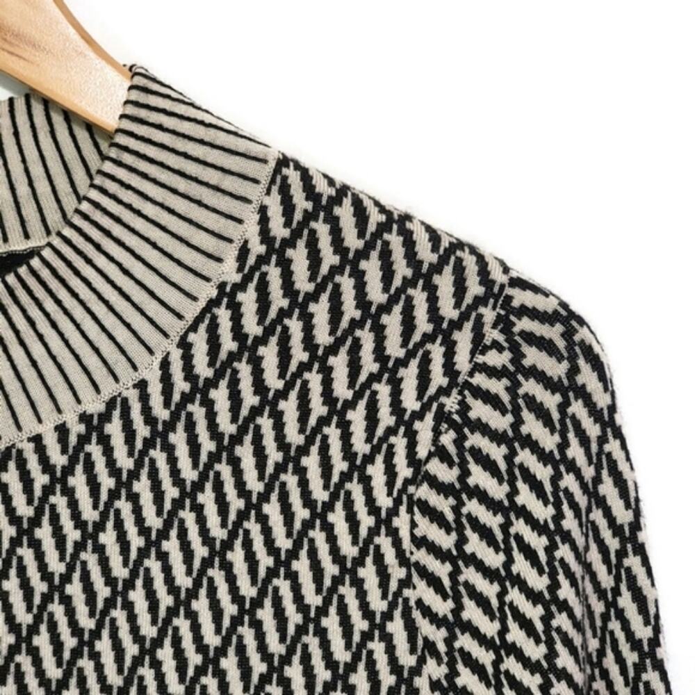 Tanya Taylor Geometric Knit Virgin Wool Sweater Round Neck Black White L Modern - Picture 4 of 13